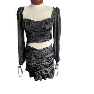 m.n.i. Los Angeles 2 piece crop skirt set size Large NWOT ruched satin smocked